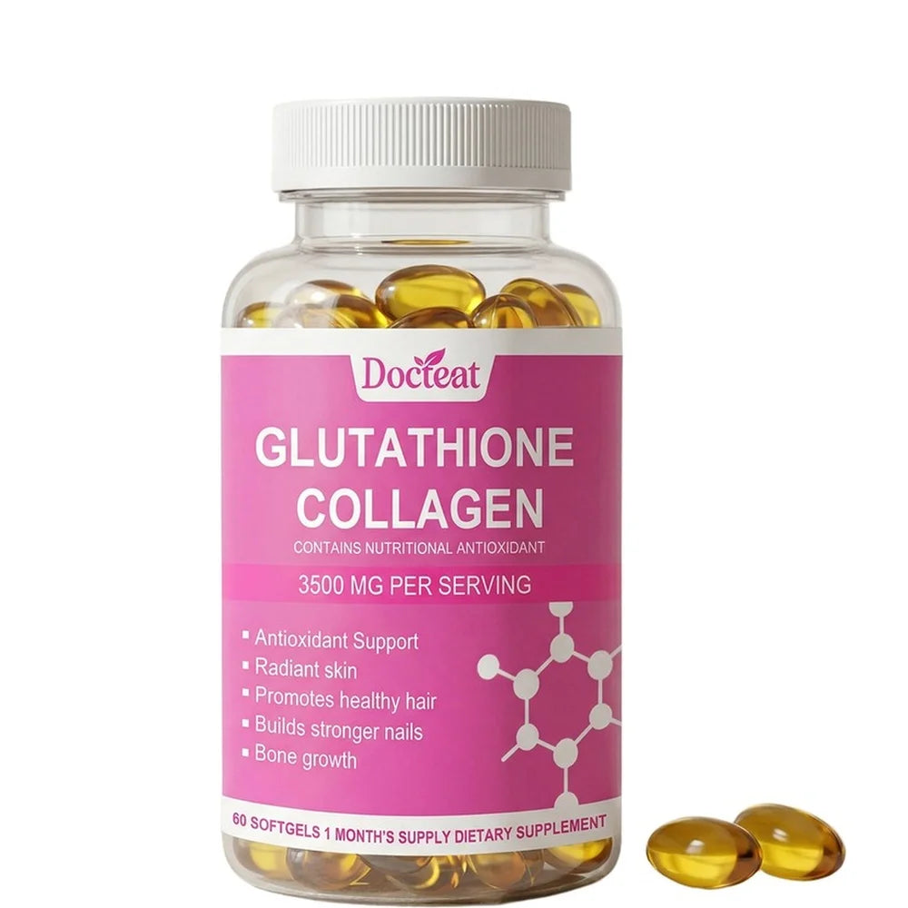 Docteat Glutathione Collagen Softgels with Hydrolyzed Collagen Vitamin C Antioxidant Support Skin Hydration 60 Softgels
