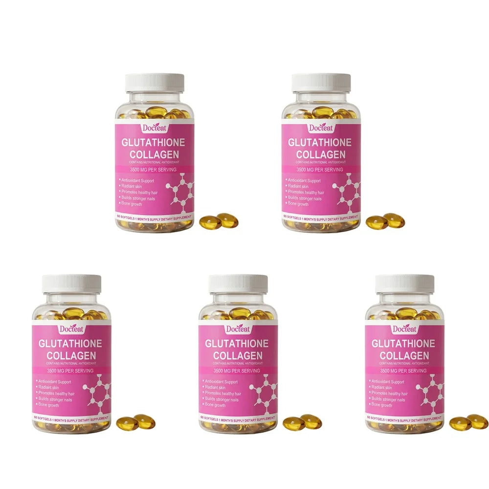 Docteat Glutathione Collagen Softgels with Hydrolyzed Collagen Vitamin C Antioxidant Support Skin Hydration 60 Softgels