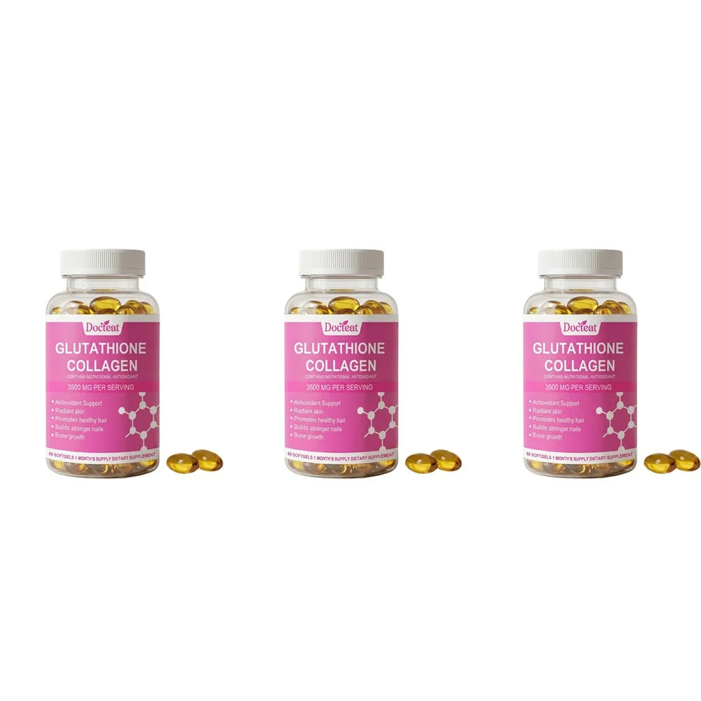Docteat Glutathione Collagen Softgels with Hydrolyzed Collagen Vitamin C Antioxidant Support Skin Hydration 60 Softgels