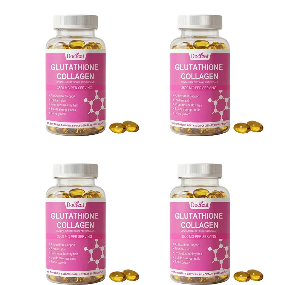 Docteat Glutathione Collagen Softgels with Hydrolyzed Collagen Vitamin C Antioxidant Support Skin Hydration 60 Softgels