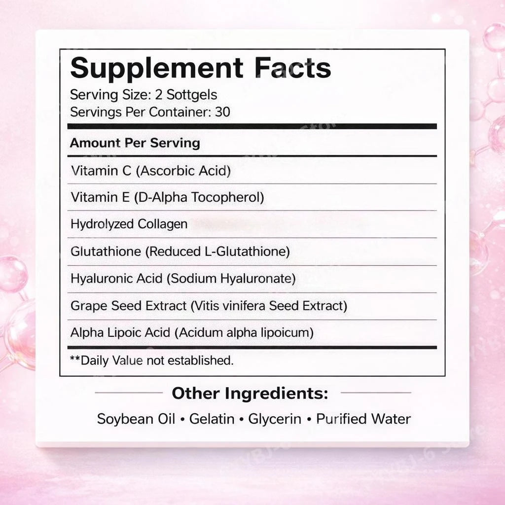 Docteat Glutathione Collagen Softgels with Hydrolyzed Collagen Vitamin C Antioxidant Support Skin Hydration 60 Softgels